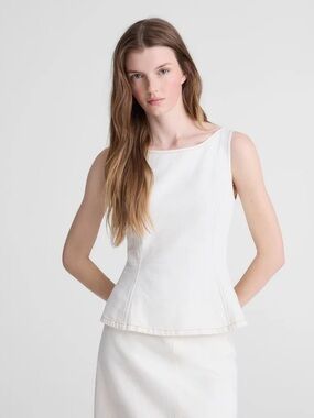 NWT Madewell Denim Seamed Boatneck Shell Top off white women's 14 preppy classic
